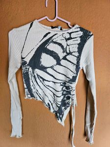 Butterfly Print Ribbed Top
