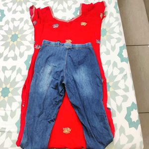 Embroidery Kurta With Jeggings