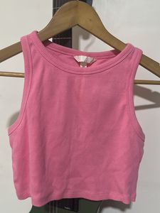 Pink Ribbed Crop Tank Top