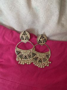 Silver With Small Black Rhinestone Earrings