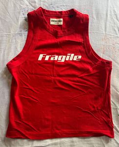 Red 'Fragile' Graphic Tank Top