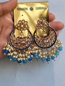 Royal Blue Kundan Chand Bali Set
