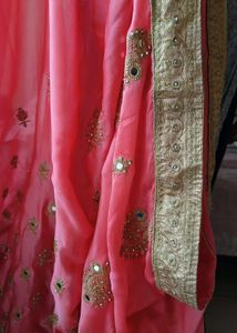 Elegant Pink Mirror Work Saree