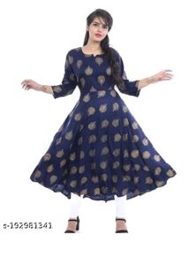 Stylish Navy Blue Printed Dress