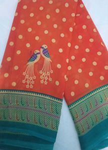 Orange &amp; Teal Patterned Saree