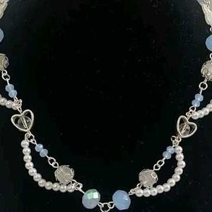 Blue Beaded Flower Necklace