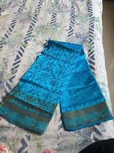 Vibrant Blue and Golden Border Blouse Piece