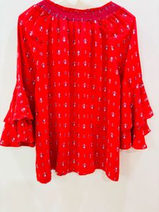 Red Flared Sleeve Top