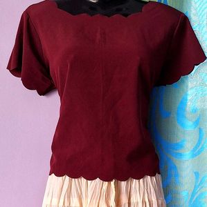 Burgundy Scalloped Blouse