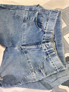 Light Blue Pleated Denim Jogger Jeans