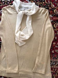 Elegant korean Beige Top with Scarf