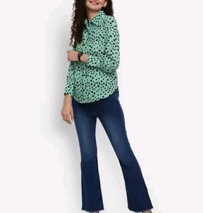 Green Polka Dot Printed Casual Shirt