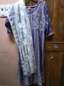 BrandNew Lavender Lucknow Embroidered Kurta+Dupatt