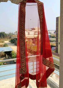 Red Embroidered Dupatta