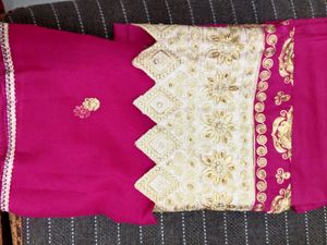 Pink Colour Golden Zardosi Work Dress Material
