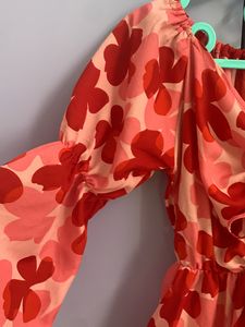 Red Korean Short Floral Dress