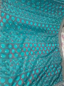 Teal &amp; Purple Embellished Saree With Blouse