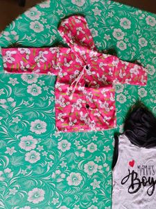 Pink Bunny Print Baby Jacket & Mama's Boy Tank