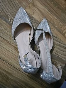 Silver Glitter Ankle Strap Heels