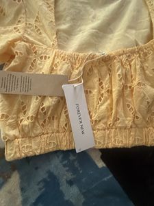 Yellow Eyelet Crop Top - Puff Sleeves