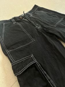 Black Cargo Pants with Contrast Stitching - FUGAZE