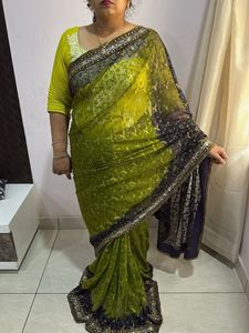 Net Saare With Zari Embroidery And Sitira Work