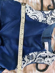 Dark Blue Satin High Low Party Dress