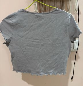 Grey Ruffle Trim Tee