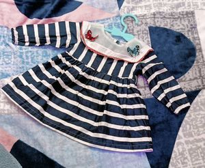 Striped Baby Dress with Butterflies