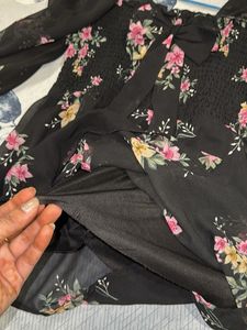 Cute Flowers Black Peplum Top For Women.