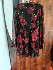 Mini Dress With Rose Print In Size M