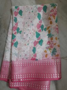 Beautiful Pink Floral Saree with Blouse
