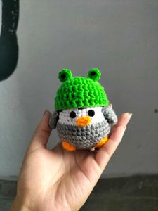 Crochet Penguin with Frog Hat - Adorable Plushie