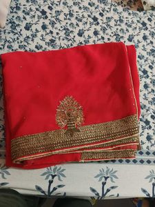 Red &amp; Gold Saree Fabric