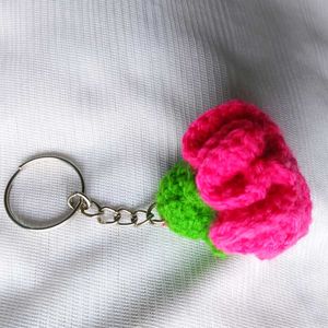 Pink Crochet Flower Keychain
