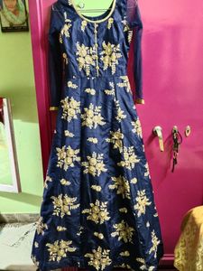 blue & golden  colour gown