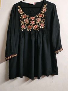 Embroidered Black Tunic Top