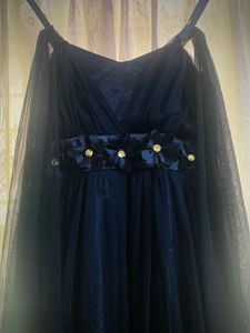 Elegant Black Net Sleeveless Midi Gown