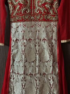 Red &amp; Gold Embroidered Anarkali