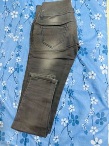 High Waist Grey Jeans Ankle Length