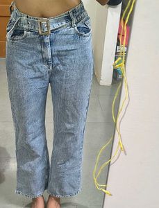 Belted high waist straight fit Denim Jeans