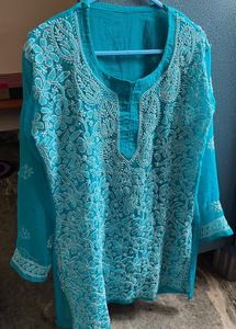 Sky Blue Chikankari Short Kurti