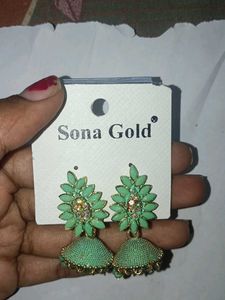 Green Jhumka Earrings