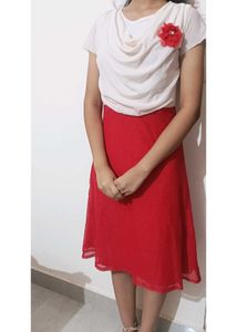 Red Skirt & White Top Set
