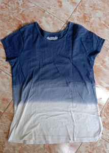 Women Blue & White Ombre Dyed Tshirt