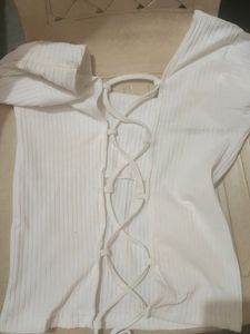 🔥 New White Ribbed Top With Back Criss Cross Detail