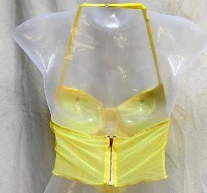 YELLOW SHEER CORSET TOP FOR WOMEN