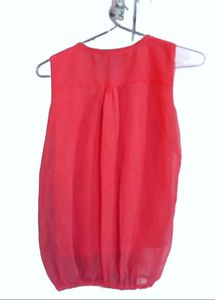 Coral Pink Pearl Top Sleevesless Balloon Rich Look