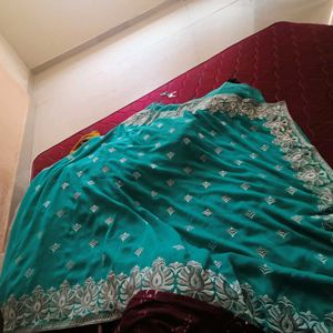 Georgette Embroidery Saree With Stitch Blouse