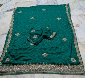 Green Embroidered Saree with dimond peach work